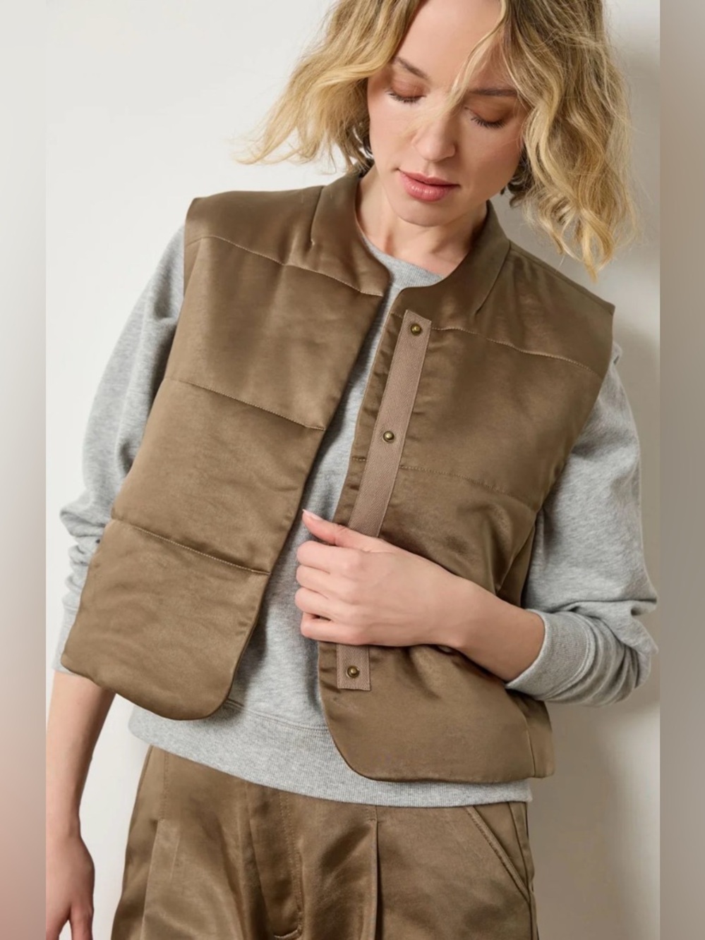 Lilla P Olive Brown Quilted Puffer Vest